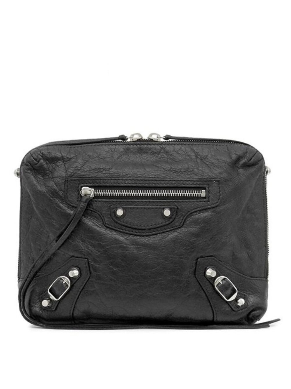 Balenciaga Shoulder Bag Classic Reporter Leather Black Silver Mini Cross Bag